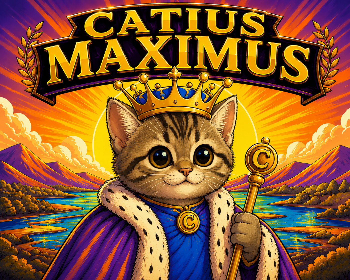 CATIUS MAXIMUS — the crowned kitten emperor holding a golden scepter